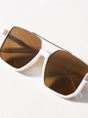 NWT I-SEA Ali Half Rim Aviator White Frame Sunglasses Brown Lenses 100% UV $48
